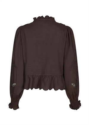 Petrine embroidery bluse Dark Brown Neo Noir 